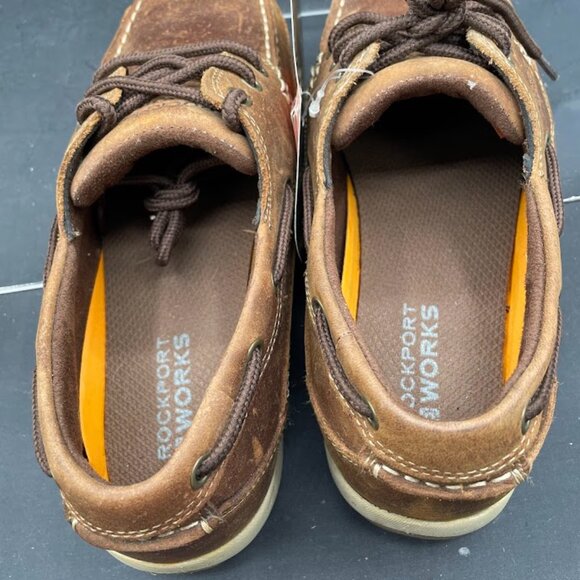 Rockport Works Mens Brown Leather Sailing Club 3 Eye Steel Toe Boat Shoe 9M - Picture 11 of 15
